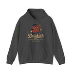 Dark gray hoodie featuring Olive Hill Brickies vintage baseball team logo with a cartoon brick holding a bat