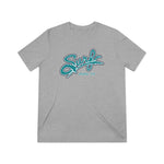 Grey tri-blend Atlantic City Surf baseball script t-shirt with light, breathable fabric and durable poly fibers.