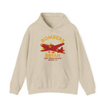Beige hoodie featuring vintage Bryan Bombers 1940s baseball team logo with WWII bomber design and East Texas League text