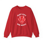 Red Clay City Red Devils crewneck sweatshirt with vintage baseball team logo design on front
