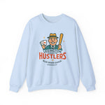 Light blue crewneck sweatshirt with vintage Lexington Parkette Hustlers baseball team logo and graphic design on front