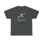 Dark gray heavyweight t-shirt featuring vintage Shelbyville Grays Blue Grass League baseball team logo.