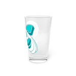 Clear 16oz Atlantic City Surf baseball pint glass with teal logo and durable construction, perfect for gifts or daily use.