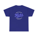 Blue heavyweight Nicholasville Nicks vintage baseball T-shirt with retro Blue Grass League logo design.