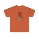 Rust-colored heavyweight cotton t-shirt featuring Olive Hill Brickies vintage baseball team logo and text.