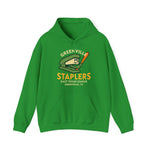 Green hoodie with vintage Greenville Staplers baseball team logo from East Texas League printed on front