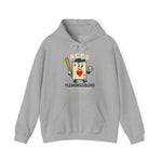 Gray hoodie featuring vintage Flemingsburg Aces baseball team logo with cartoon ace card holding bat and ball
