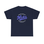 Navy heavyweight cotton t-shirt with vintage Nicholasville Nicks Blue Grass League baseball team logo design