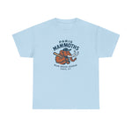 Light blue heavyweight cotton T-shirt with vintage Paris Mammoths baseball team logo from Blue Grass League.