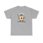 Gray Flemingsburg Aces heavyweight T-shirt featuring a vintage Blue Grass League baseball card mascot design