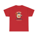 Red heavyweight t-shirt featuring vintage Flemingsburg Aces baseball team logo from Blue Grass League, retro design.