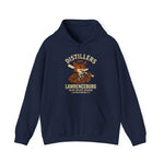 Navy hoodie featuring vintage Lawrenceburg Distillers logo celebrating the 1908 Blue Grass League baseball team.