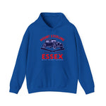 Blue Mount Sterling Essex hoodie with vintage car and baseball bat design from defunct Blue Grass League team