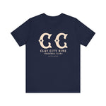 Navy blue Clay City Nine baseball t-shirt with vintage CC logo and text, premium lightweight Bella Canvas fabric.