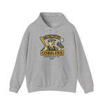 Gray hoodie featuring a vintage Cynthiana Cobblers baseball logo with player and bat graphic on front
