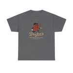 Charcoal heavyweight t-shirt featuring vintage Olive Hill Brickies baseball team logo with a brick character holding a bat.