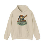 Beige Richmond Pioneers hoodie featuring a vintage baseball player graphic and retro team text design
