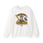White crewneck sweatshirt featuring vintage Cynthiana Cobblers baseball team logo from 1909 Kentucky.