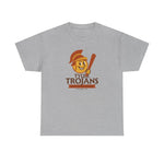 Gray heavyweight Tyler Trojans baseball t-shirt featuring vintage East Texas League logo and mascot with bat.