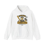 White hoodie featuring vintage Cynthiana Cobblers 1909 baseball team logo from Kentucky's Blue Grass League.