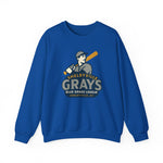 Blue crewneck sweatshirt featuring vintage Shelbyville Grays baseball team logo from Kentucky's Blue Grass League