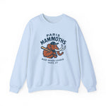 Light blue crewneck sweatshirt featuring Paris Mammoths vintage baseball team logo from Kentucky's Blue Grass League.