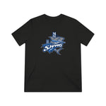 Black Camden Riversharks baseball t-shirt with shark and bridge logo, made from lightweight tri-blend fabric
