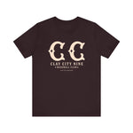 Dark brown premium lightweight t-shirt with vintage Clay City Nine baseball club logo and text design