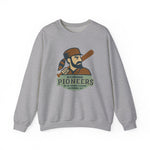 Gray Richmond Pioneers crewneck sweatshirt with vintage baseball player logo and Blue Grass League text