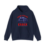 Navy blue Mount Sterling Essex hoodie with vintage car and baseball design, honoring defunct Blue Grass League team.