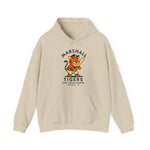 Beige hoodie featuring a vintage Marshall Tigers baseball team logo with a cartoon tiger holding a bat.