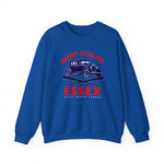 Blue crewneck sweatshirt featuring vintage car and Mount Sterling Essex baseball team logo design.