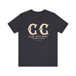 Black premium lightweight t-shirt with vintage Clay City Nine baseball team logo and text design on front
