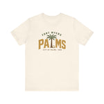 Fort Myers Palms Premium Lightweight T-Shirt in natural with the palm tree between bold gold block letters with a baseball on the front
