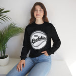 Boise Buckskins Crewneck Sweatshirt in black with the Boise Buckskins logo, script lettering across a stitched baseball on the front, worn by model