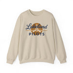 Lakeland Pilots Crewneck Sweatshirt in sand with the airplane propeller nose art over bold navy block lettering on the front