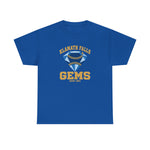 Klamath Falls Gems Heavyweight T-Shirt in royal with the Klamath Falls Gems logo, a blue diamond gem with baseball stitching on the front