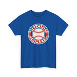 Tri-Cities Triplets Heavyweight T-Shirt in royal with the Tri-Cities Triplets logo, red lettering circling a baseball on the front