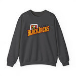Reno BlackJacks Crewneck Sweatshirt in dark heather with the Reno BlackJacks logo, a Jack of Spades holding a bat above slanted BlackJacks lettering on the front