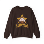 Phoenix Senators Crewneck Sweatshirt in dark chocolate with the Phoenix Senators logo, a baseball as the capitol dome in front of a gold star on the front