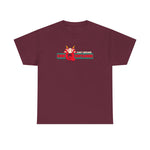 East Chicago Conquistadors Heavyweight T-Shirt in maroon with the East Chicago Conquistadors logo, a feathered baseball crest over striped lettering on the front