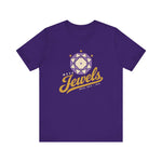 Mesa Jewels Premium Lightweight T-Shirt in team purple with the Mesa Jewels logo, a faceted purple gem with a baseball diamond above Jewels script on the front