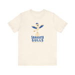 Sarasota Gulls Premium Lightweight T-Shirt in natural with the cream cartoon gull balancing on a baseball with wings spread on the front