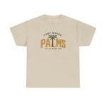 Fort Myers Palms Heavyweight T-Shirt in sand with the palm tree between bold gold block letters with a baseball on the front