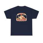 Yakima Packers Heavyweight T-Shirt in navy with the Yakima Packers logo, a ballplayer holding a bat and a crate of apples on the front
