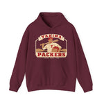 Yakima Packers Hoodie in maroon with the Yakima Packers logo, a ballplayer holding a bat and a crate of apples on the front