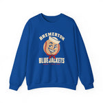 Bremerton Bluejackets Crewneck Sweatshirt in royal with the Bremerton Bluejackets logo, a smiling baseball in a sailor cap and red neckerchief on the front