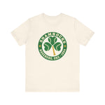 Roseburg Shamrocks Premium Lightweight T-Shirt in natural with the Roseburg Shamrocks logo, a shamrock of baseballs with a bat stem in a green ring on the front