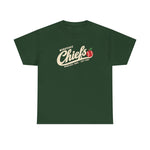Wenatchee Chiefs Heavyweight T-Shirt in forest green with the Wenatchee Chiefs logo, script lettering with an apple stitched like a baseball on the front