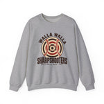 Walla Walla Sharpshooters Crewneck Sweatshirt in sport grey with the Walla Walla Sharpshooters logo, a bullseye target crossed by baseball stitching on the front